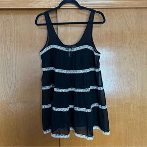 Oscar de la Renta Vintage Sheer Lace Trim Tank Black White Whimsigoth Feminine